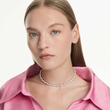 Matrix Tennis necklace - Crystal pearl - Round cut - White - Rhodium plated 5689623