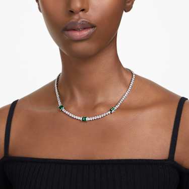 Matrix Tennis necklace - Mixed cuts - Green - Rhodium plated 5666168