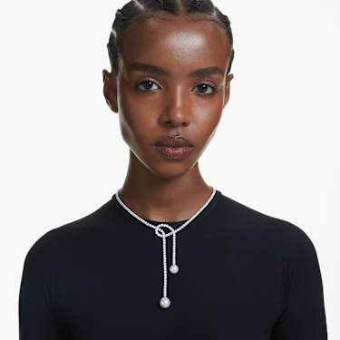 Matrix Y necklace - Crystal pearl - Round cut - White - Rhodium plated 5692416