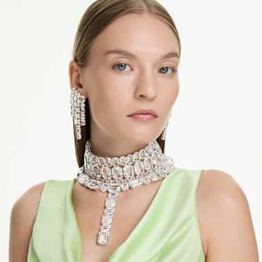 Millenia clip earrings - Octagon cut - Chandelier - White - Rhodium plated 5705796