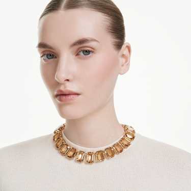 Millenia necklace - Oversized crystals - Octagon cut - Caramel - Gold-tone plated 5720911
