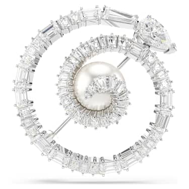 Snake brooch - Crystal pearl - Mixed cuts - Year of the Snake - White - Rhodium plated 5698885