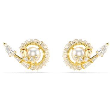 Snake stud earrings - Crystal pearl - Mixed cuts - Year of the Snake - White - Gold-tone plated 5698888