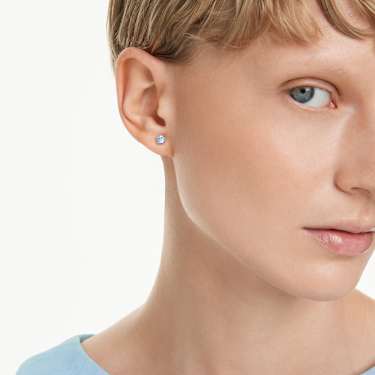 Stilla Attract stud earrings - Round cut - Blue - Rhodium plated 5734250