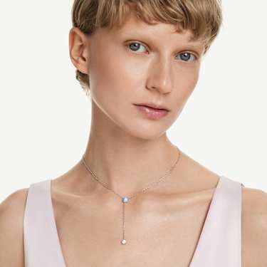 Stilla Attract Y necklace - Round cut - Blue - Rhodium plated 5734249