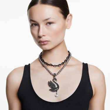 Swan choker and brooch - Crystal pearl - Swan - Black - Ruthenium plated 5688747