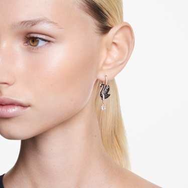 Swan drop earrings - Swan - Black - Rose gold-tone plated 5678047