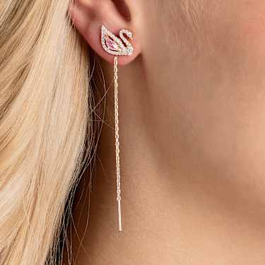 Swan drop earrings - Swan - Pink - Rose gold-tone plated 5469990