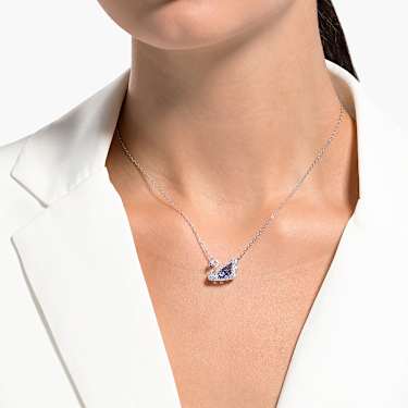 Swan necklace - Dancing swan - Blue - Rhodium plated 5533397