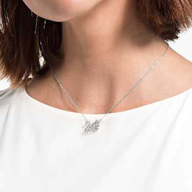 Swan necklace - Dancing swan - White - Rhodium plated 5514421