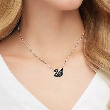 Swan pendant - Swan - Black - Rhodium plated 5347329