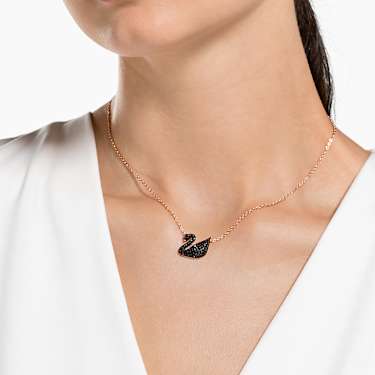 Swan pendant - Swan - Black - Rose gold-tone plated 5204134
