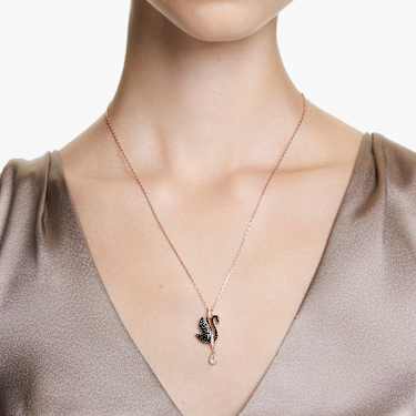 Swan pendant - Swan - Black - Rose gold-tone plated 5678045