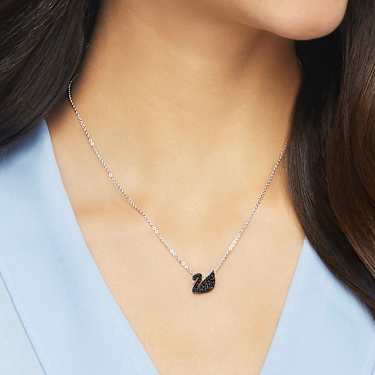 Swan pendant - Swan - Small - Black - Rhodium plated 5347330