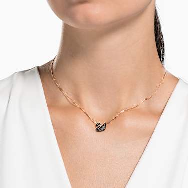 Swan pendant - Swan - Small - Black - Rose gold-tone plated 5204133