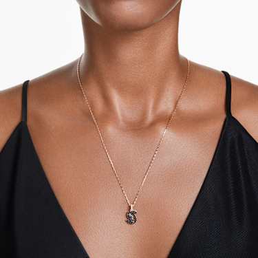 Swan pendant - Swan - Small - Black - Rose gold-tone plated 5678046