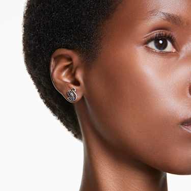 Swan stud earrings - Crystal pearl - Swan - Black - Rose gold-tone plated 5684608