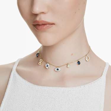 Symbolica choker - Crystal pearl - Moon - infinity - clover - evil eye and horseshoe - Blue - Gold-tone plated 5692164
