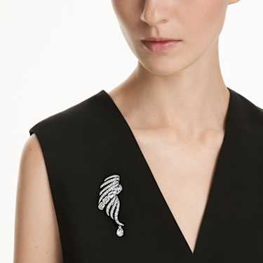 The Vienna Collection brooch - Feather - White - Ruthenium plated 5735193