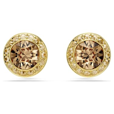 Una Angelic stud earrings - Round cut - Caramel - Gold-tone plated 5753342