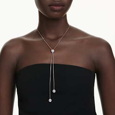 Una Angelic Y pendant - Round cut - White - Rhodium plated 5733067