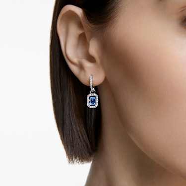 Una drop earrings - Octagon cut - Blue - Rhodium plated 5619500