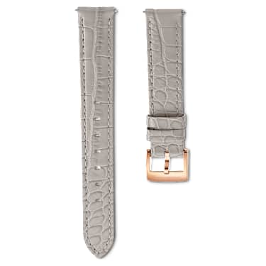 Watch strap - 15 mm (0.59') width - Leather with stitching - Gray - Rose gold-tone finish 5674167