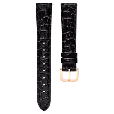 Watch strap - 16 mm (0.63') width - Leather with stitching - Black - Rose gold-tone finish 5680904