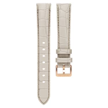 Watch strap - 16 mm (0.63') width - Leather with stitching - Gray - Rose gold-tone finish 5723416