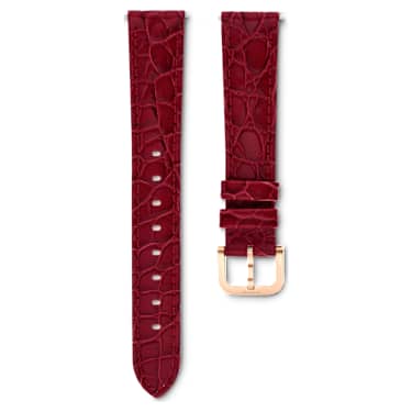 Watch strap - 16 mm (0.63') width - Leather with stitching - Red - Rose gold-tone finish 5680996